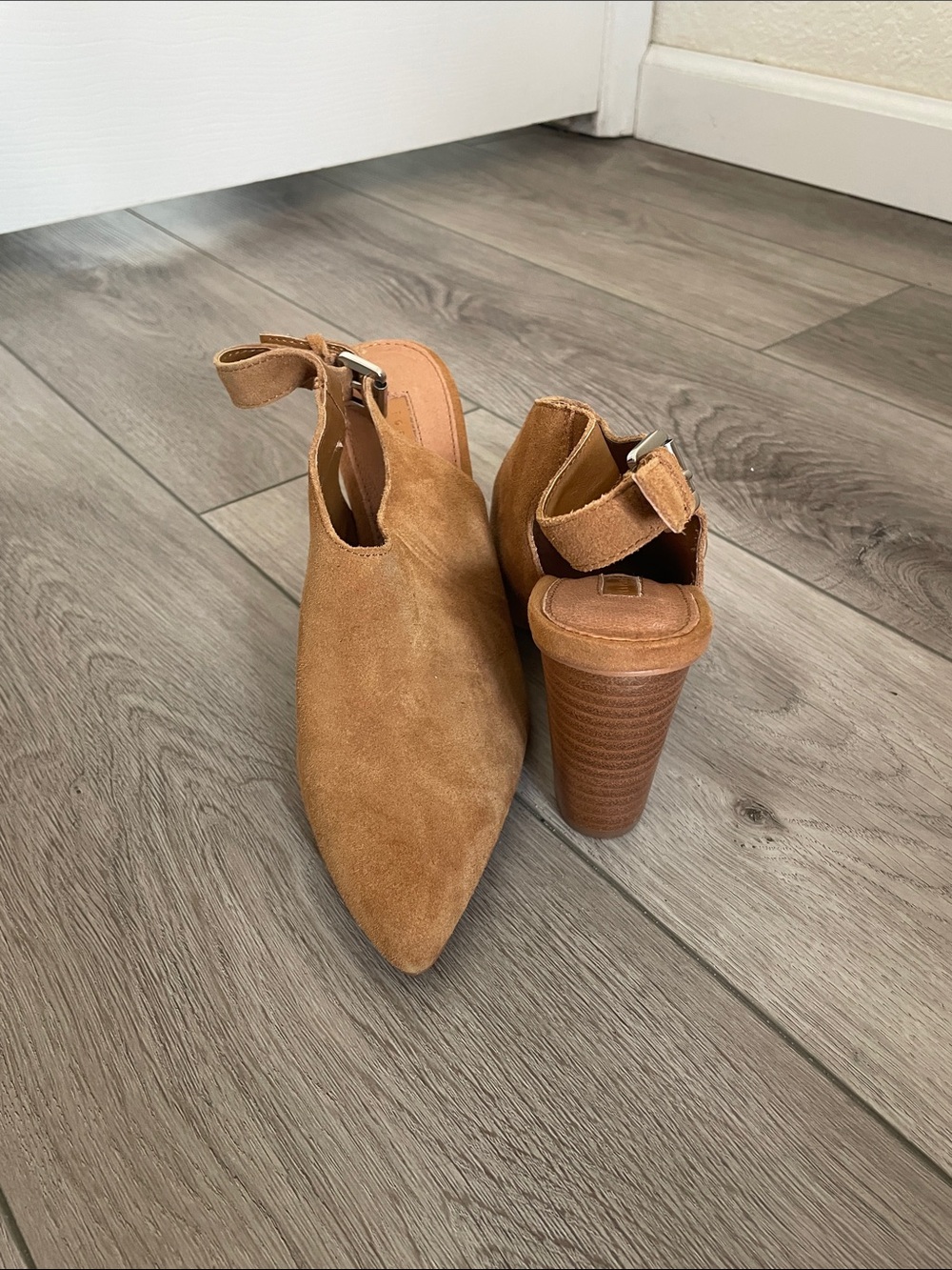 Topshop Tan Suede Pointed Block Heel Slingback Mules